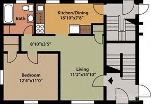 Floor plan for 1 bed, 1 bath, 704 sqft